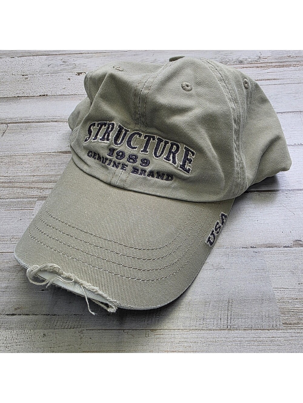 Vintage Structure 1989 Distressed Fitted Hat Cap 90s Y2K